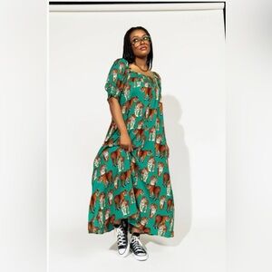 Dressed in LALA Green Tiger Print Dress